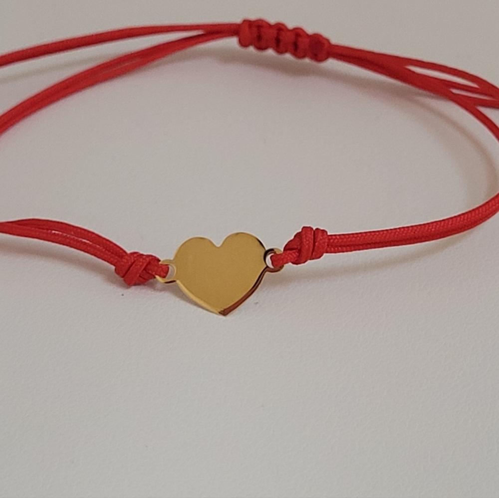 10k Real Gold Heart Bracelet with Red Pull Cord, Bolo Style. 💌💌